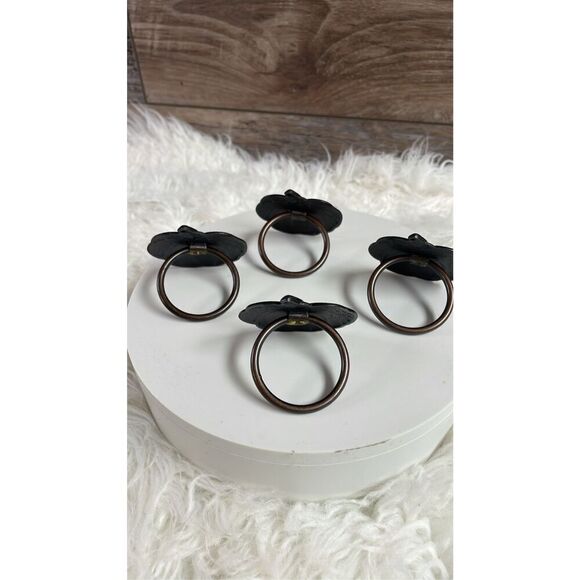 Pumpkin Napkin Rings Set of 4 Coppery Rustic Metal Fall Autumn About 2" x 2" - Picture 6 of 7